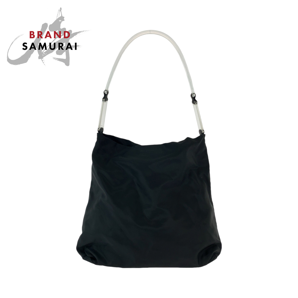 PRADA Tessuto Triangle Plate Handle Black Clear Hobo Hobo Bag